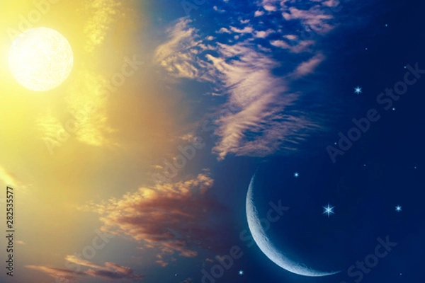 Obraz Romantic Moon In Starry Night Over Clouds