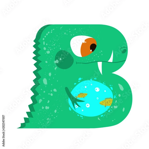 Fototapeta Funny monster letter B, english alphabet vector element isolated on a white background