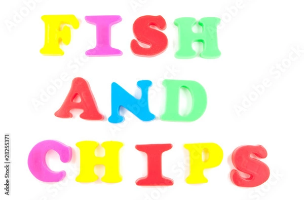 Fototapeta fish and chips written in fridge magnets