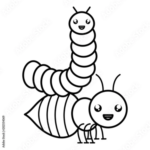 Fototapeta cute ant insect and worm kawaii characters
