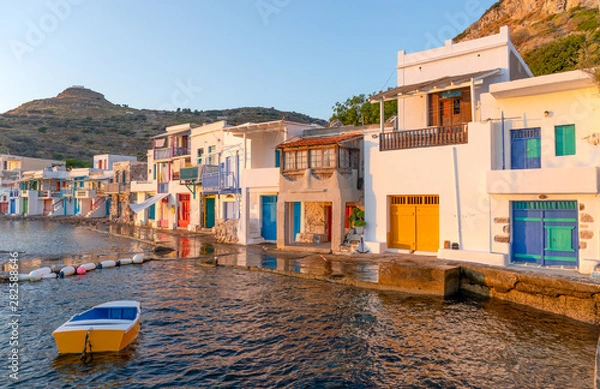 Obraz Traditional boathouses in Klima fishing village, Milos island, Greece. 