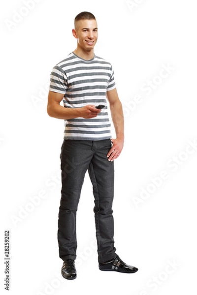 Fototapeta young handsome man reading his message