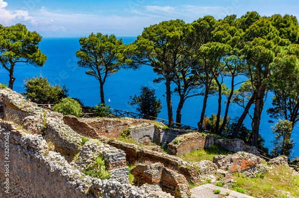 Fototapeta Italy, Capri, view and details of the archaeological remains of the ancient Roman villa Jovis of the Emperor Augustus