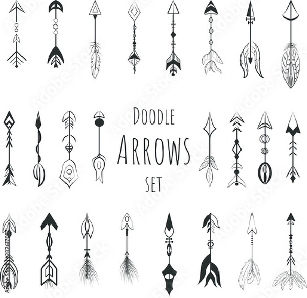 Fototapeta Doodle boho arrows vector set, hand drawn icons.