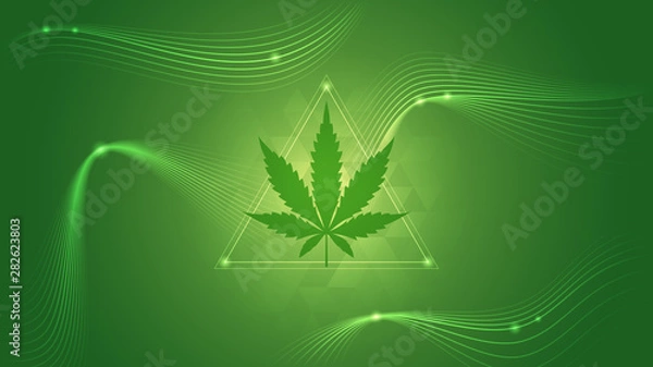 Obraz Spiritual sacred geometry; Cannabis leaf and energy waves; Psychedelc and visionary art; Vector abstract background.
