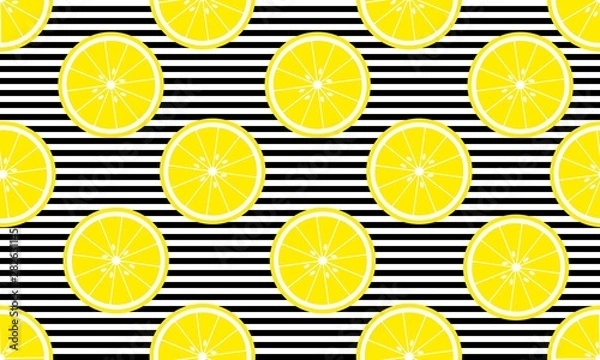 Fototapeta Seamless background with with stripes and lemon slices. Vector illustration design for greeting card or template.