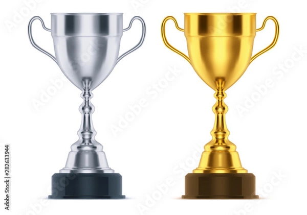 Fototapeta 3d silver and golden cups, set of realistic trophy