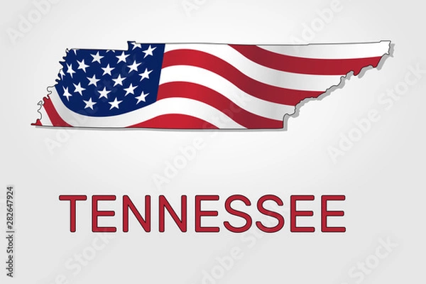Fototapeta Map of the state of Tennessee in combination with a waving the flag of the United States. Tennessee silhouette or borders for geographic themes - Vector