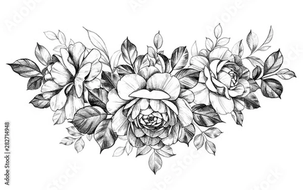 Obraz Hand Drawn Rose  Flowers Bunch