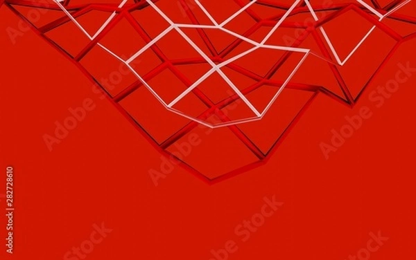Fototapeta Abstract red and white surface polygonal wall ,low-poly background, 3d rendering