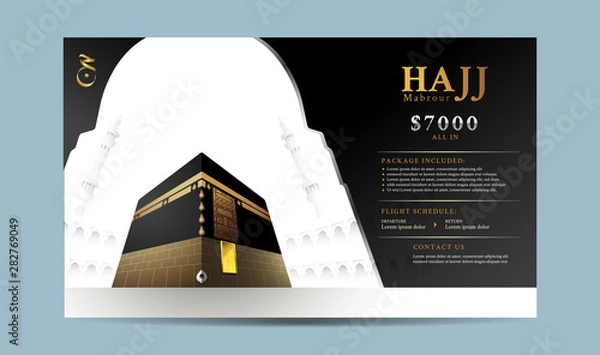 Obraz Hajj or Umrah template, banner, flyer, brochure, background vector illustration. Split layer of text and background