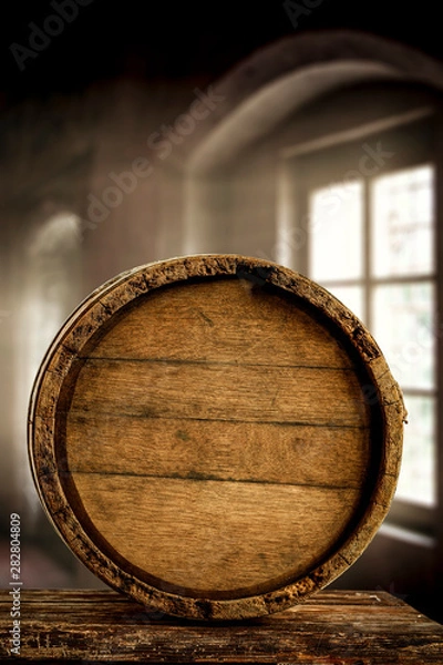 Fototapeta Wooden retro barrel and free space for your decoration 