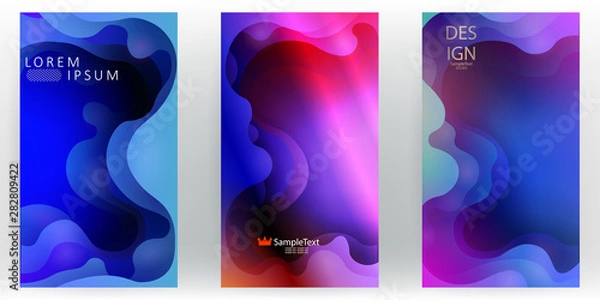 Fototapeta Blue with violet color abstract background with chaotic oval shapes, set