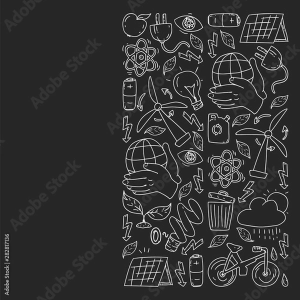 Fototapeta Vector logo, design and badge in trendy drawing style - zero waste concept, recycle and reuse, reduce - ecological lifestyle and sustainable developments icons.