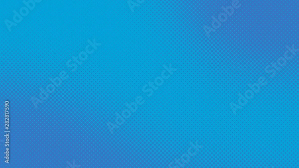 Fototapeta Blue retro comic pop art background with halftone dots design, vector illustration template