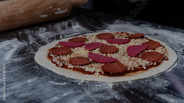 Obraz Phases of preparation of pizza making 
