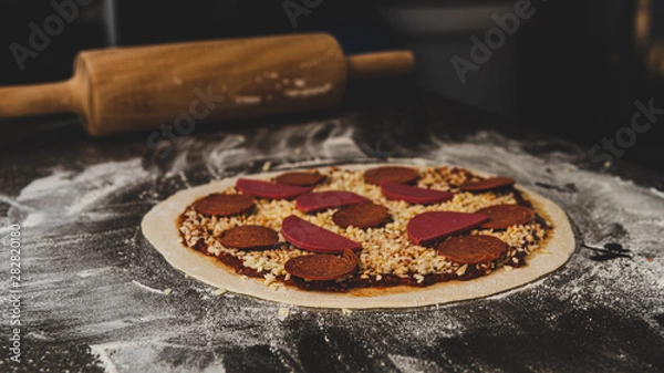 Obraz Phases of preparation of pizza making 