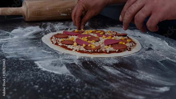 Obraz Phases of preparation of pizza making 