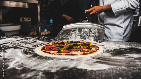 Obraz Phases of preparation of pizza making 