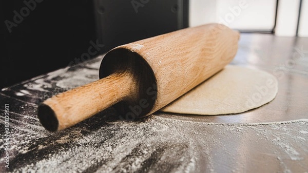 Obraz Rolling Pin on Floured Background pizza making