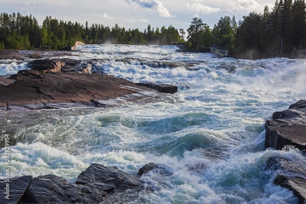 Fototapeta The rapids Storforsen in the Pite River in Swedish Norrbottens are one of the biggest in Europe. It is one of the most popular places to visit in Swedish Lapland.