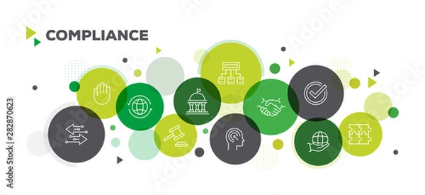 Fototapeta COMPLIANCE ICONS ON MULTI COLORED BACKGROUND BANNER DESIGN