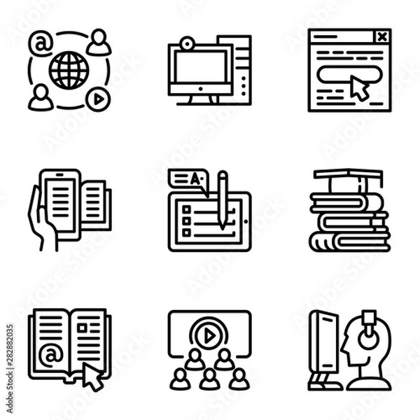 Fototapeta Online study icon set. Outline set of 9 online study vector icons for web design isolated on white background