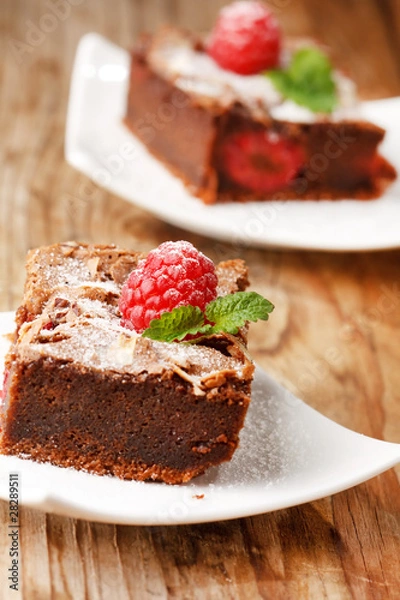 Fototapeta chocolate cake with raspberry