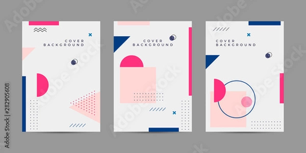 Fototapeta Placard templates set with Geometric shapes, Memphis geometric style flat and line design elements. Memphis art for covers, banners, flyers and posters. Eps10 vector illustrations