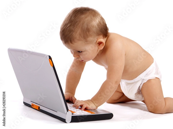 Obraz little baby with computer