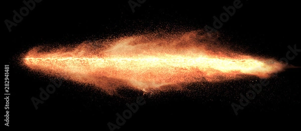 Obraz a shot from a firearm, an explosion of gunpowder on a black background, a bright flash with flying particles, abstract shape