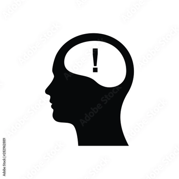 Obraz Head with exclamation mark icon. Caution brain logo.