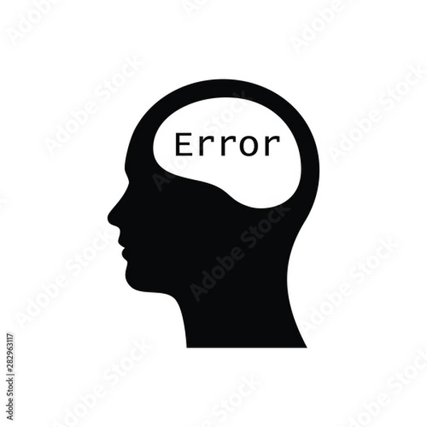 Fototapeta Head with error text icon. Caution brain logo.
