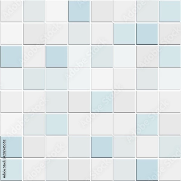 Fototapeta Abstract seamless pattern of white blue ceramic wall and floor tiles.Design geometric mosaic texture for the decoration of the bathroom, vector illustration