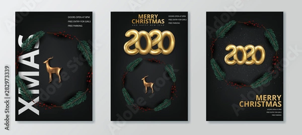 Fototapeta Happy New 2020 Year. Holiday poster template or festive party invitation design. Vector illustration