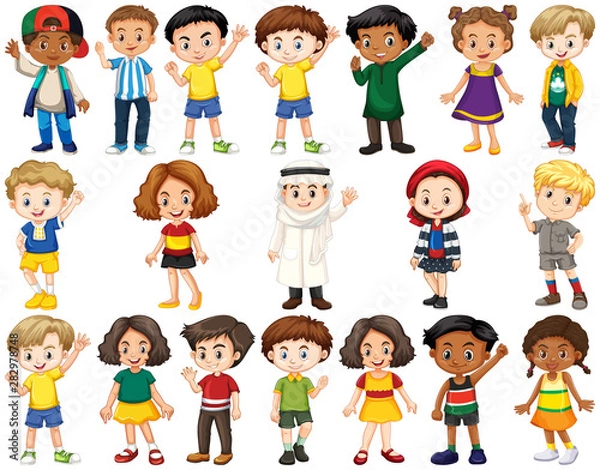 Fototapeta Set of isolated children in different actions