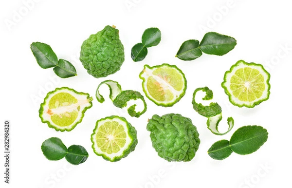 Obraz bergamot kaffir fruit on white background
