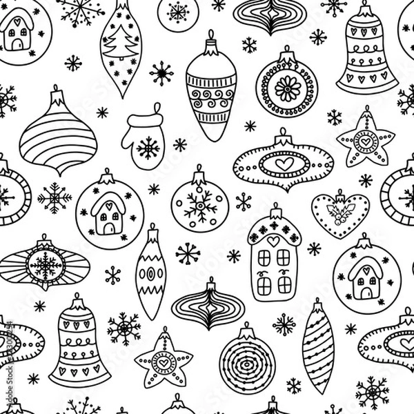 Obraz Seamless pattern with hand-drawn Christmas ball toys.