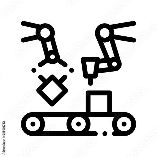 Fototapeta Gathering Conveyer Artificial Vector Sign Icon Thin Line. Artificial Intelligence Robot Detail Mechanic Arm For Construction Linear Pictogram. Fingerprint, Microchip, Assembly Contour Illustration