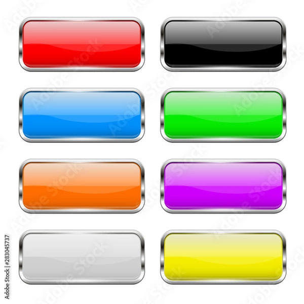 Fototapeta Colored buttons set. Shiny 3d glass rectangle icons