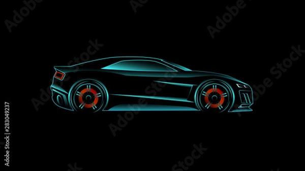 Fototapeta .Simple design black sport car. Template vector isolated car on blue background, isolated, side view. Vector illustration.
