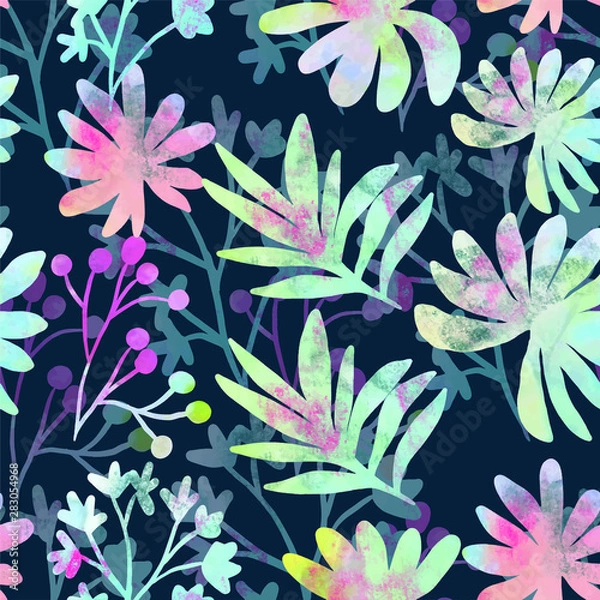 Fototapeta Flower print in bright colors - seamless background - Vector editable pattern lower edible, painted, digital art, spring summer, pretty background, graphic flowers nature
