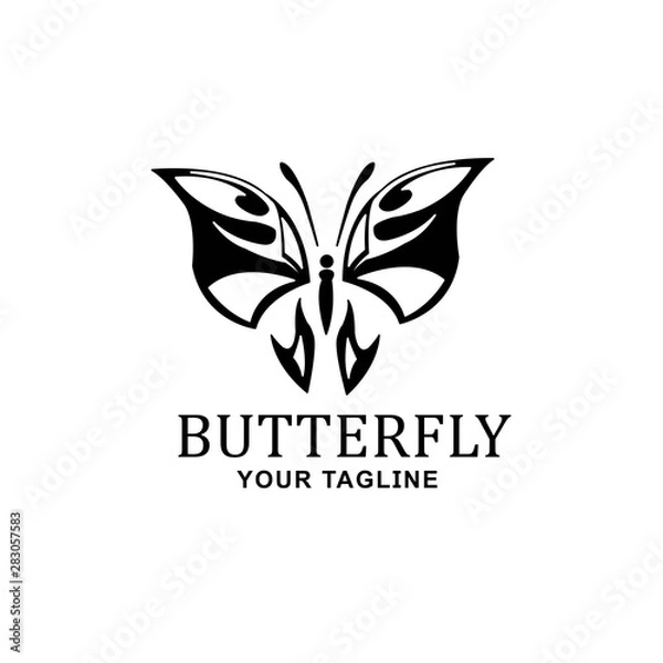 Fototapeta Graphic icon of butterfly. Butterfly tattoo isolated on white background. Vector