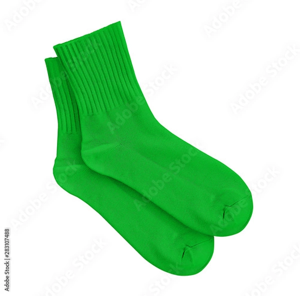 Obraz Green socks on an isolated white background.