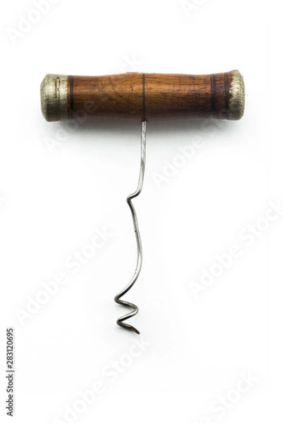 Obraz Antique vintage corkscrew on white background