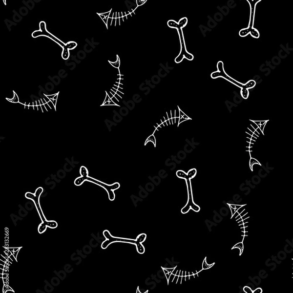 Fototapeta Hand drawn bones seamless pattern for textile design. Bone seamless hand doodle, great design for any purposes. Vector illustration. Vector textile fabric print. Abstract background