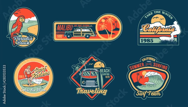 Fototapeta Surfing set prints stickers patches posters 