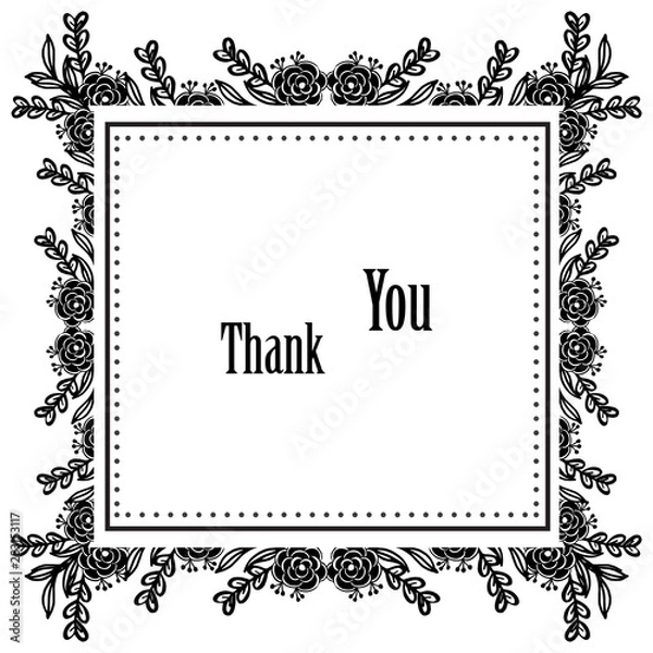 Fototapeta Shape of card thank you, elegant flower frame, isolated on a white backdrop. Vector