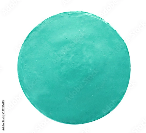 Fototapeta Delicious homemade spirulina cheesecake isolated on white, top view