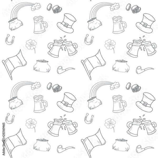 Fototapeta St. Patick's day doodle vector seamless pattern.